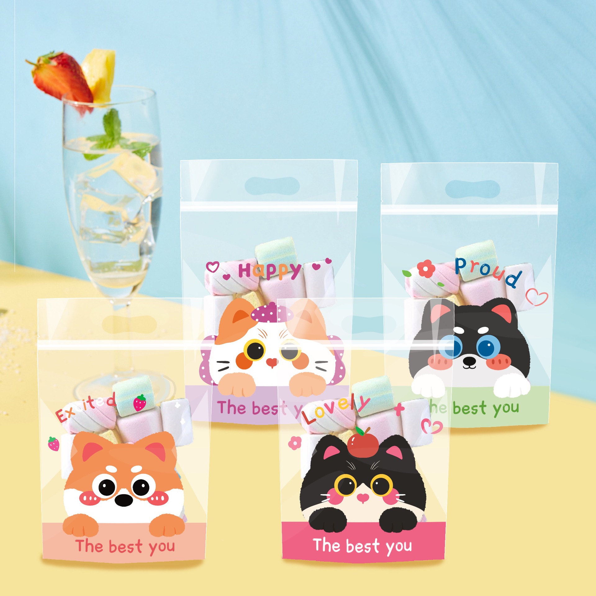 Cartoon Ziplock Bag, Biscuit Snowflake Pastry Packaging Bag, Vitality Cat and Dog Stand-Up Bag, Candy Bag, Zipper Seal Bag