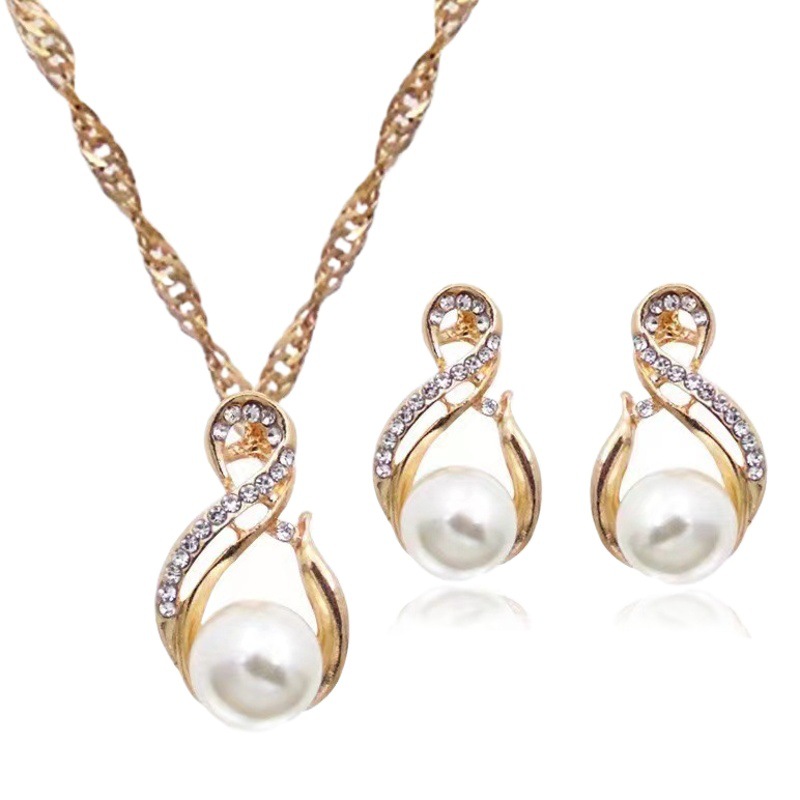 Cross-border New Jewelry suit Women's Fashion All-match Rhinestone Zircon Necklace Earrings Ring Watch Accessories