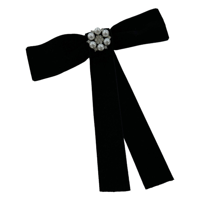 Black velvet bow decoration hairpin hair accessories pin collar flower wholesale Pearl ribbon Chanel style