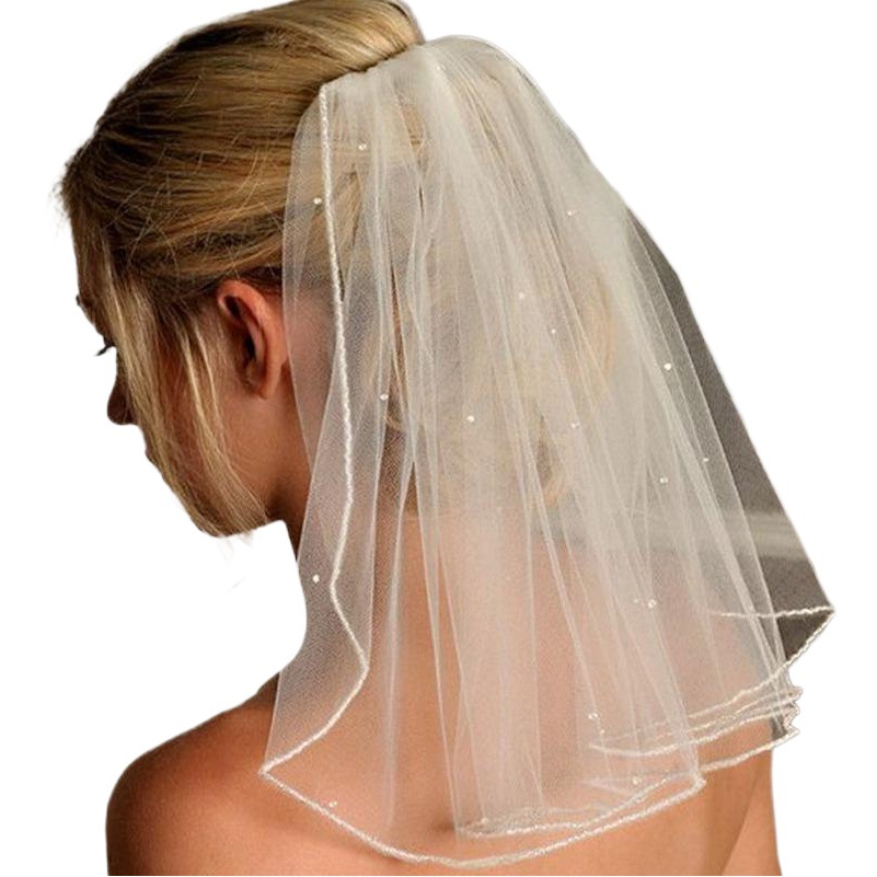 New European Style Simple Short Hair Bride Short Photography Headwear Wedding Headwear Pearl Rhinestone Small Head Gauze with Hair Comb