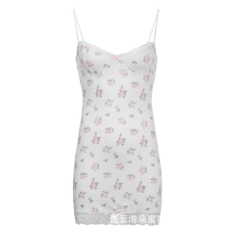 Sexy lingerie small floral contrast color lace stitching sexy low-cut pure desire style sling sheath sexy pajamas skirt
