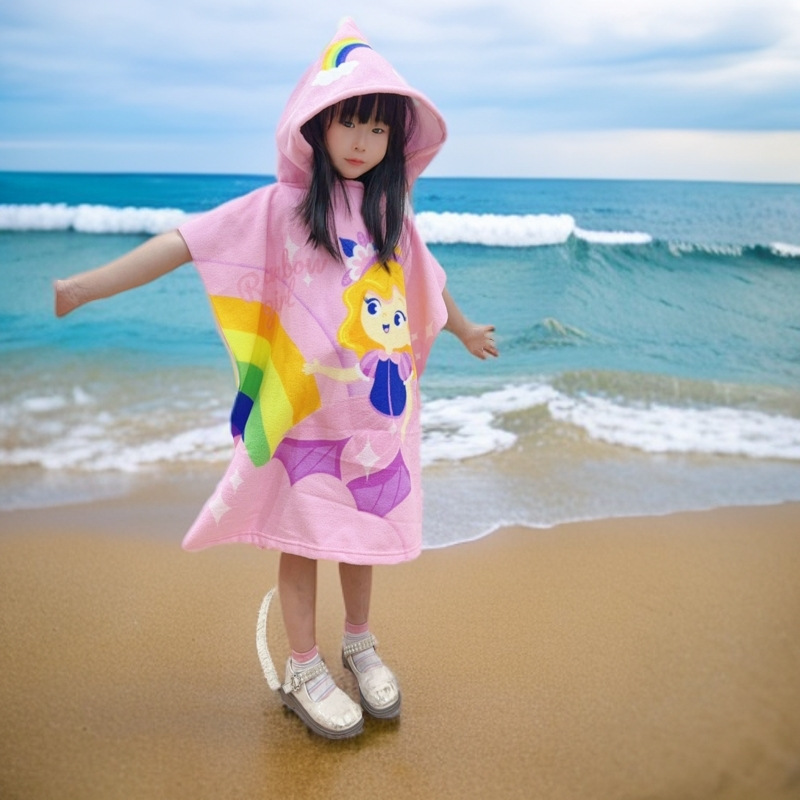 Picture of Children's Bath Towel Hooded Poncho Bathrobe Super Soft Wearable Baby Absorbent Towel for Boys and Girls Swimming