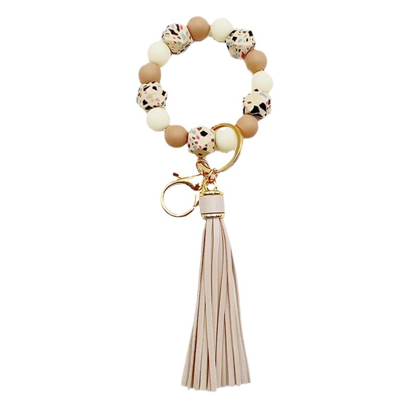 Cross-border New 14mm Silicone Octagon Rubber Paint Round Bead Bracelet Bracelet Tassel Keychain