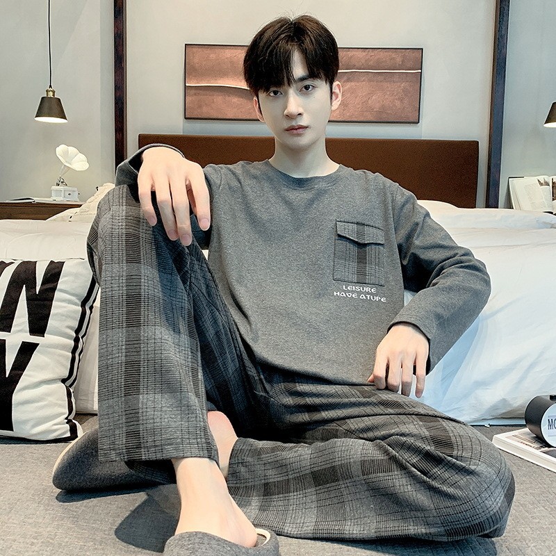 Pajamas Men's Autumn and Winter Pure Cotton Long Sleeve Spring and Autumn Men's Outwear Korean Casual Loose Home Clothes suit