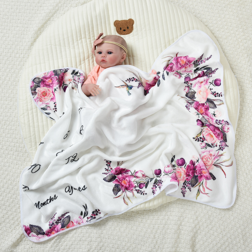 Picture of Baby Milestone Photo Blanket Cute Rabbit Flower Print Blanket Baby Growth Memorial Photo Background Blanket