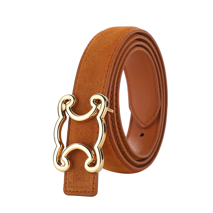 New Suede Arc de Triomphe Cowhide Belt Women's Golden Smooth Buckle All-Match Pants Jeans Genuine Leather Belt Women