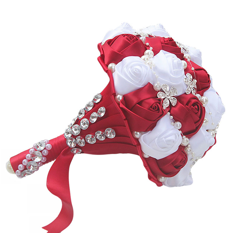 Picture of European and American Super Beautiful Ribbon Flower Wedding Supplies Bride's Hand-held Flower Five-flower Beaded Hand-held Flower Wedding Supplies Hand-held Flower