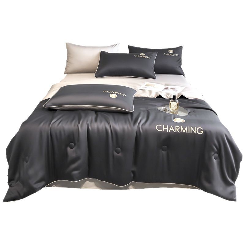 Picture of Class a Washed Ice Silk Summer Quilt Four-Piece Set of Summer Cool Quilt That Can Sleep Naked, Embroidered Air-Conditioned Quilt, Cool Silk Summer Thin Quilt