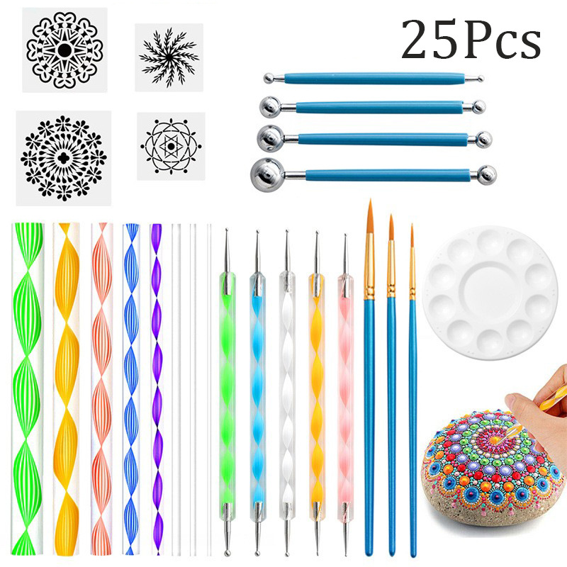 Cross-border mandala tools 25 pieces of suit painting template wall painting graffiti embellishment stick hook line drill color palette