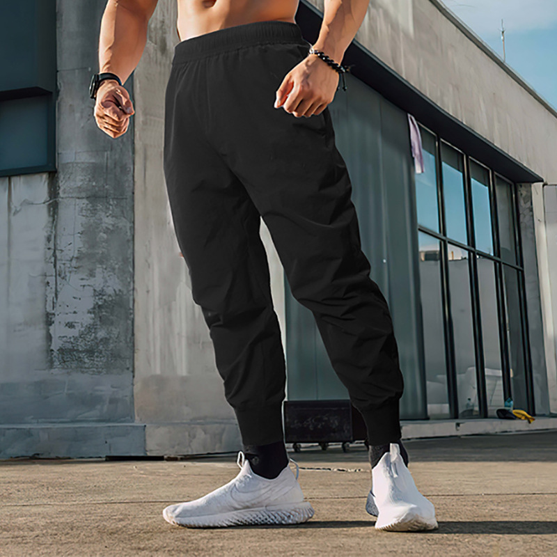 Fitness trousers summer thin plain light board sports pants men's loose quick-drying ankle-tied running training sweatpants