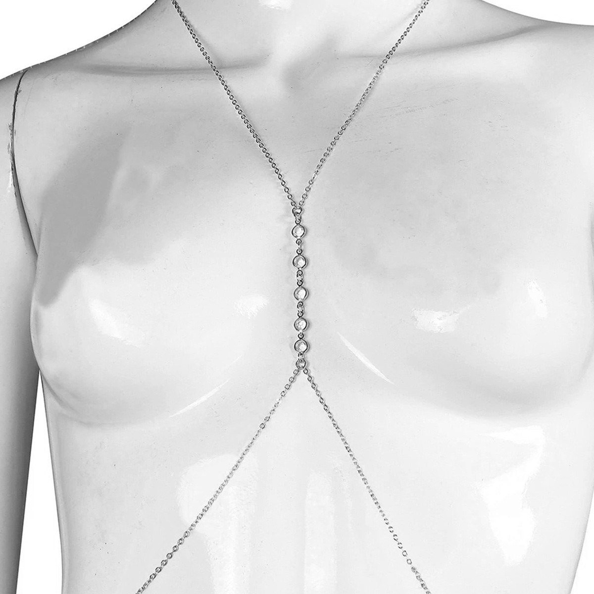 Picture of Amazon Hot Selling Jewelry Women Sexy Crystal Chain Chest Chain Summer Beach Simple Body Chain Chest Chain Copper Chain