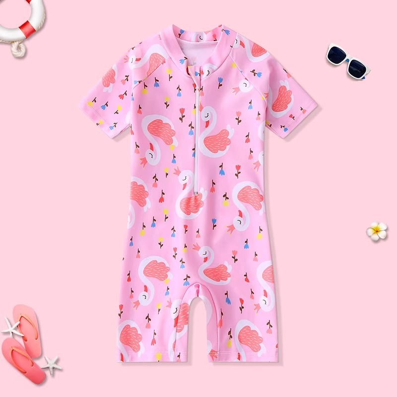 Picture of 2024 Girls' Swimsuit Cartoon Short Sleeve Children's One-Piece Swimwear for Ages 3-6 Boys' Swimwear Set with Cartoon Swim Cap