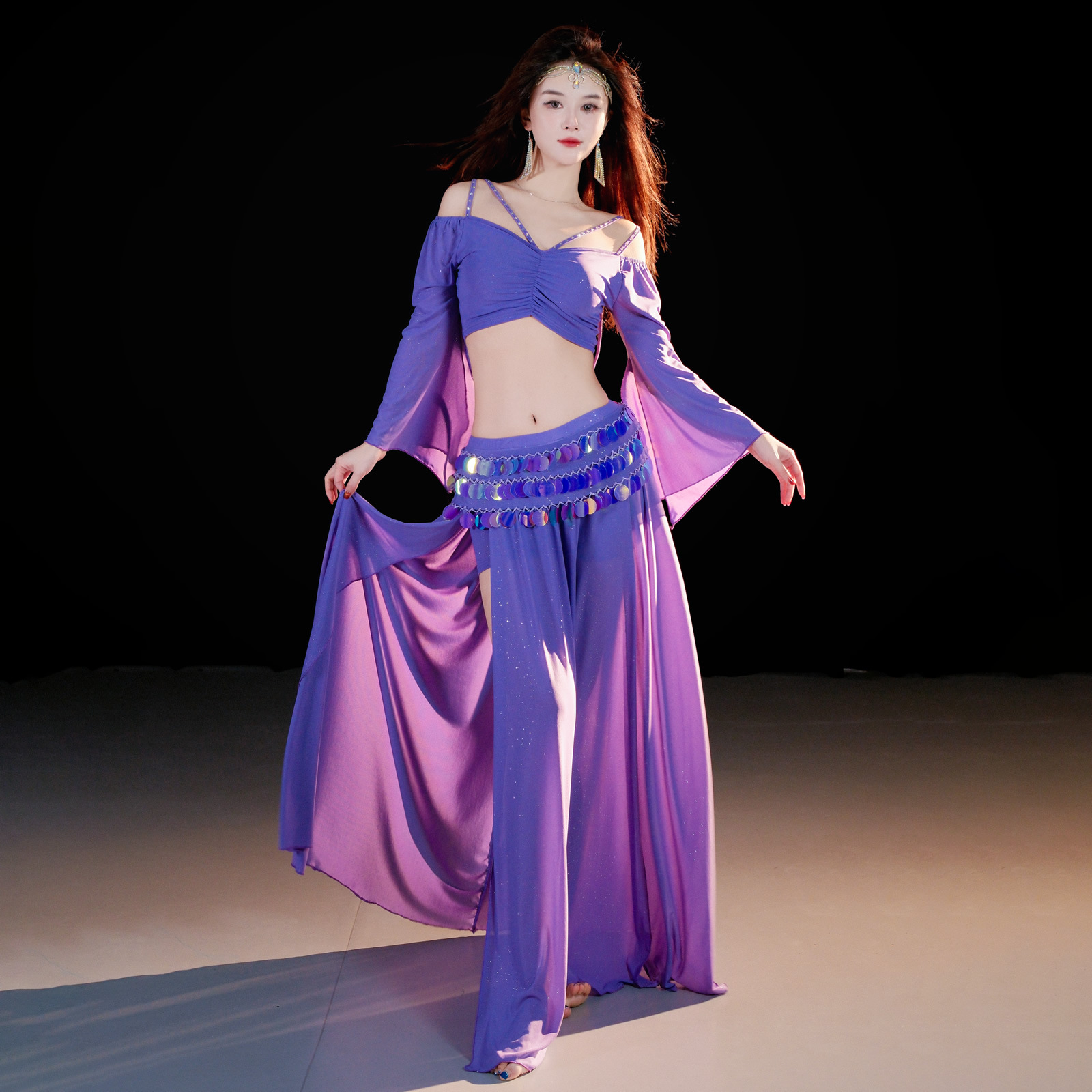 Dancer Belly Dance Dress suit Sexy Split Skinny Temperament Oriental Dance Practice and Practice Class Dress 5033
