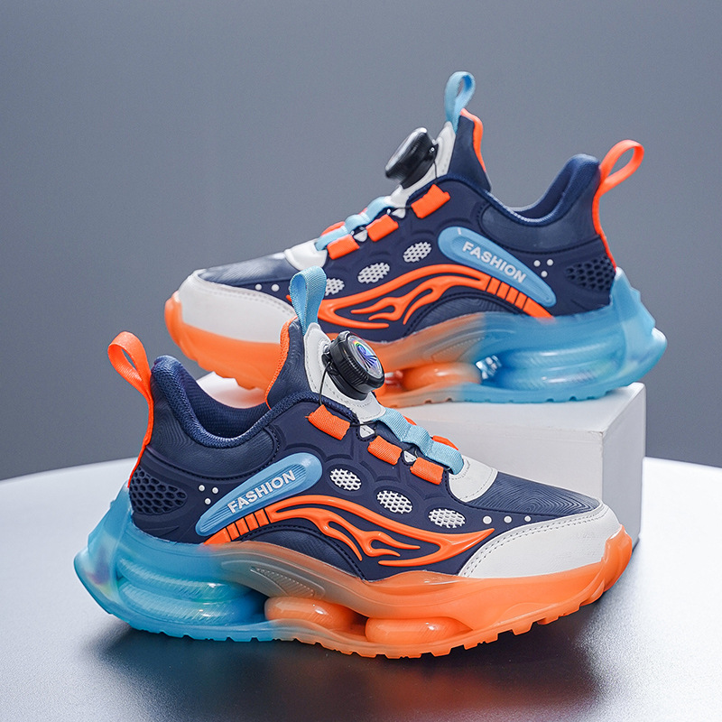 Long captain new boys sports leather waterproof non-slip wear-resistant rotating buckle casual all-match big children's sneaker