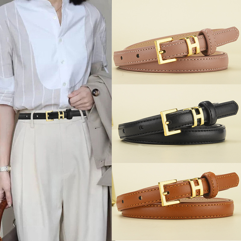 Women's Small Belt Fashion Simple All-match Thin Belt Women's Decorative High-end Jeans with Narrow Korean Style Trendy Black