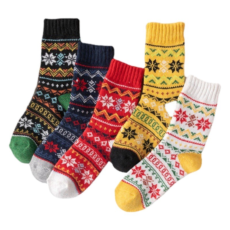 23 Women's Double Octagonal Socks Women's Mid-tube Socks Japanese Rabbit Wool Socks Women's Thickened Warm Totem Socks for Women