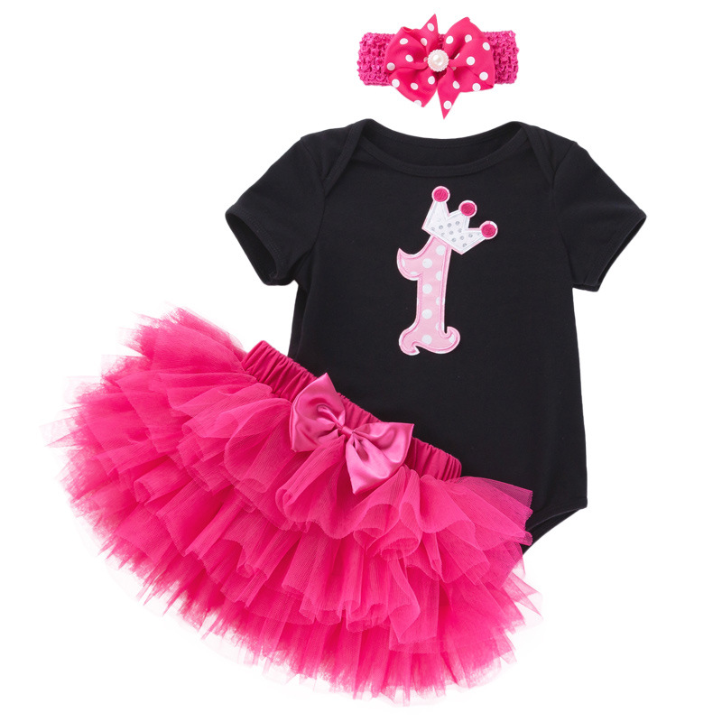 Picture of Cross-border Children's Wear Baby Birthday Dress Black and White Short-sleeved Climbing Dress Princess Dress suit Summer Baby One-year-old Party Dress