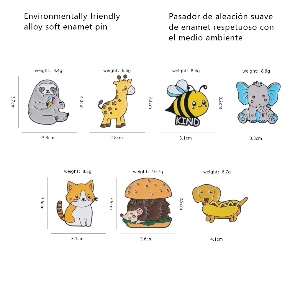 Picture of Cartoon Cute Student Brooch Backpack Collar Sloth Bread Hedgehog Elephant Badge Enamel Animal Pin