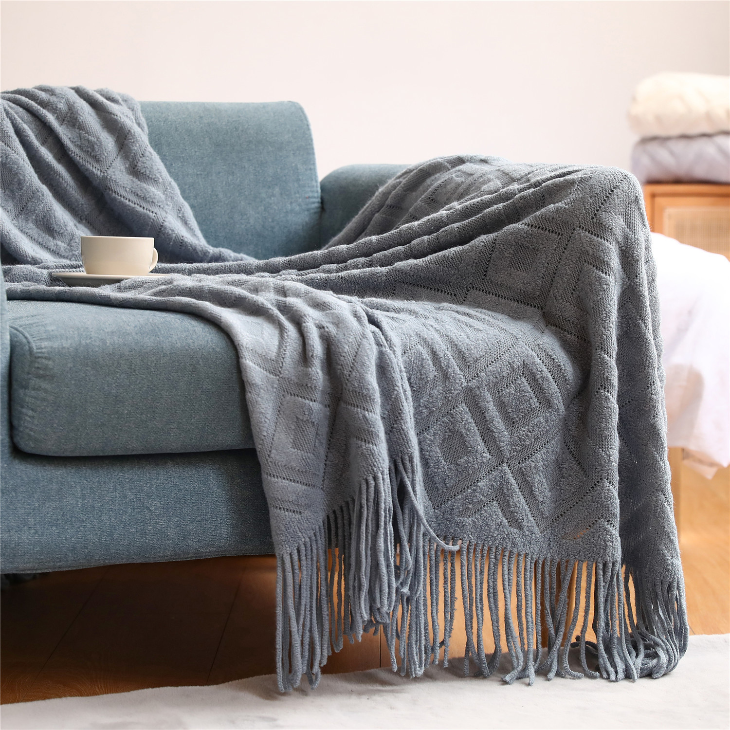 Picture of Sofa Blanket Blanket Blanket Knitted Blanket Office Nap Blanket Jacquard Blanket American Style Blanket Thread Blanket