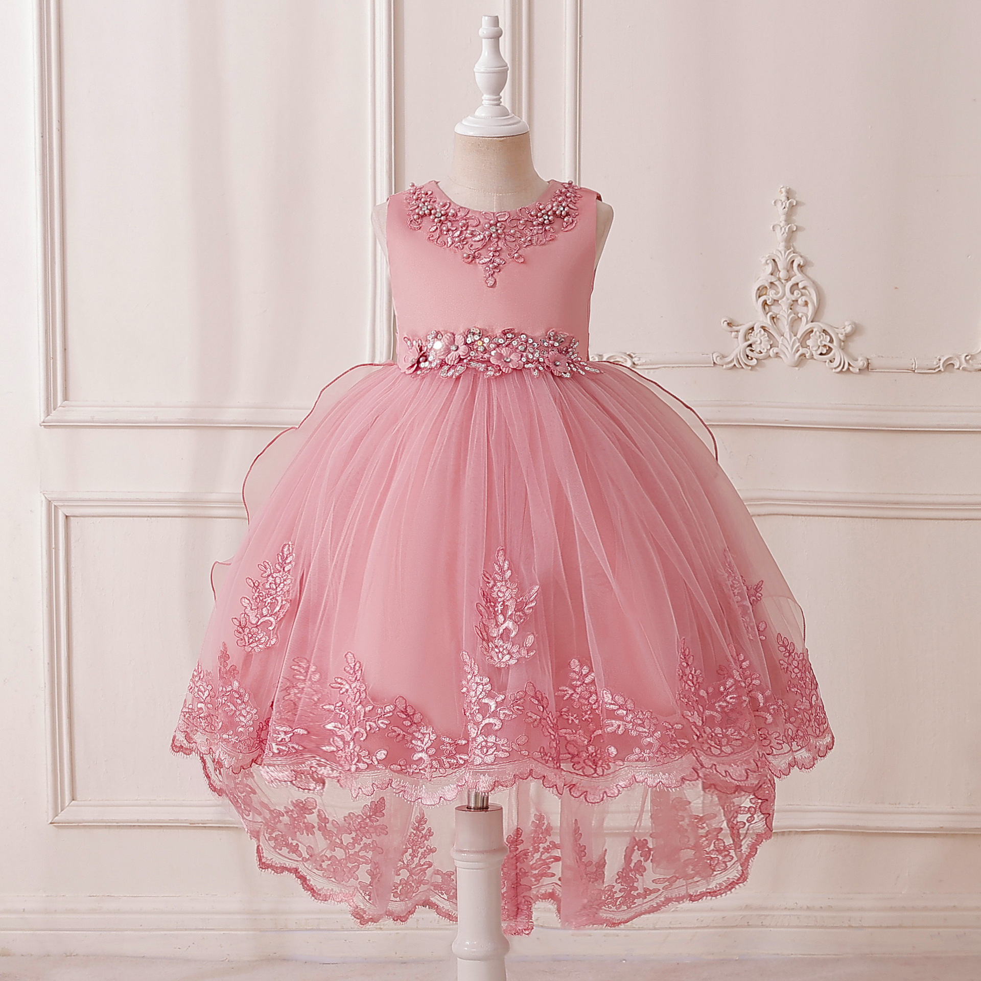 Kids Dress Cross-border New Girls' Sleeveless Mesh Princess Dress Embroidered Tail dress Performance Evening Dress