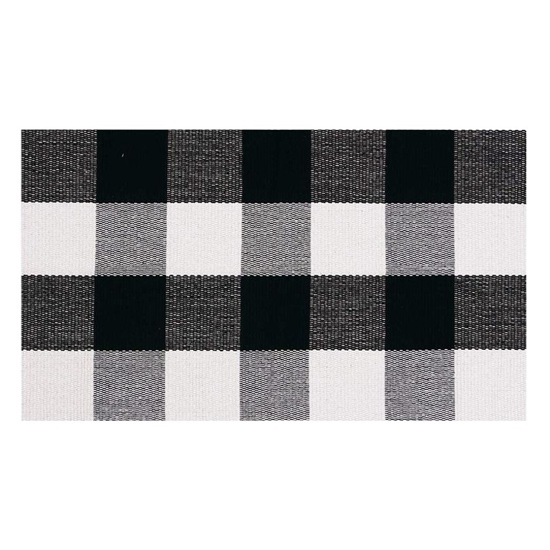Modern Simple Style Cotton Linen Plaid Black and White Floor Mat Door Mat Kitchen Bathroom Outdoor Porch Hand Woven Carpet