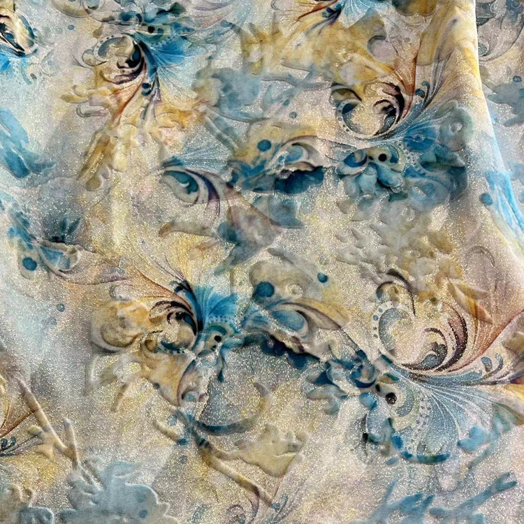 Picture of Velvet burnt floral digital printed face price silk velvet floral fabric national style vest suit headdress hair accessories