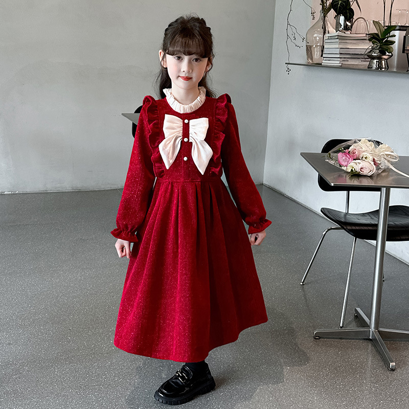 Fashionable and Sweet Dress for Primary and Secondary School Students, Princess Dress for Girls, Autumn and Winter New Style, Ladylike Red Dress