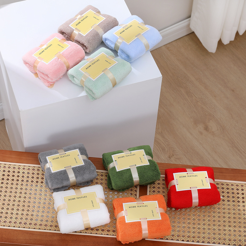 Picture of Wedding gift coral fleece absorbent towel 35*75 tie card wine red joy square towel hand gift