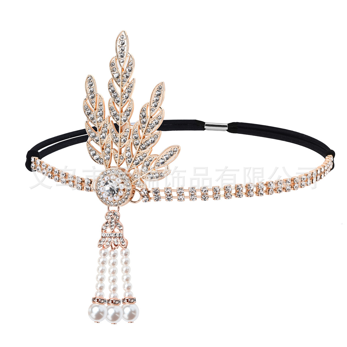 1920 The Great Gatsby Lady Skirt Accessories Leaves Pearl Double Row Rhinestones Halloween Ball Headband
