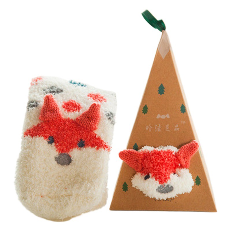 2023 New Christmas Socks Embroidered Stereo Home Coral Fleece Socks Christmas Boxed Cartoon Children Socks Wholesale