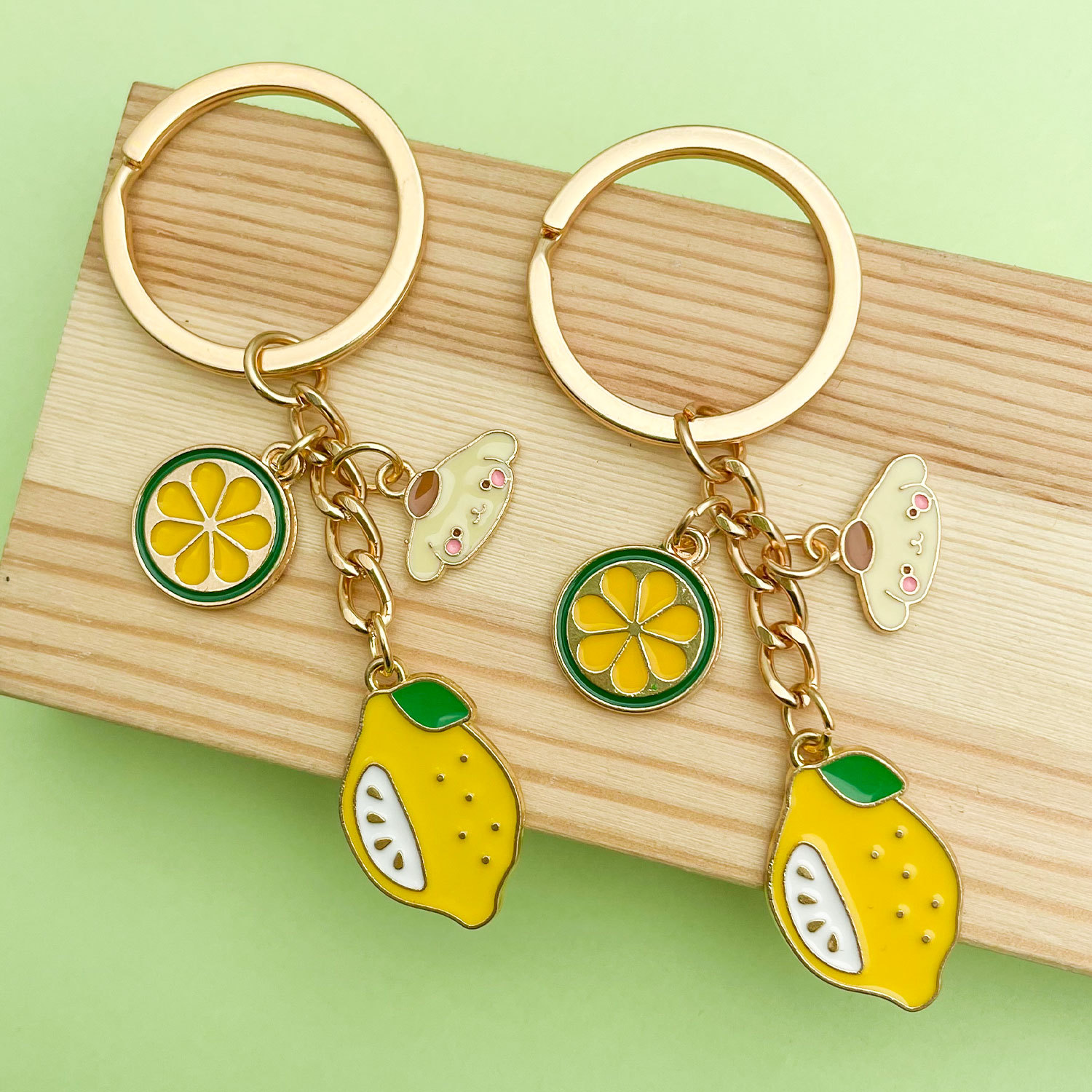 Cross-Border Cartoon Fruit Lemon Pendant Oil Dripping Alloy Keychain Backpack Decorative Pendant Small Jewelry Wholesale in Stock