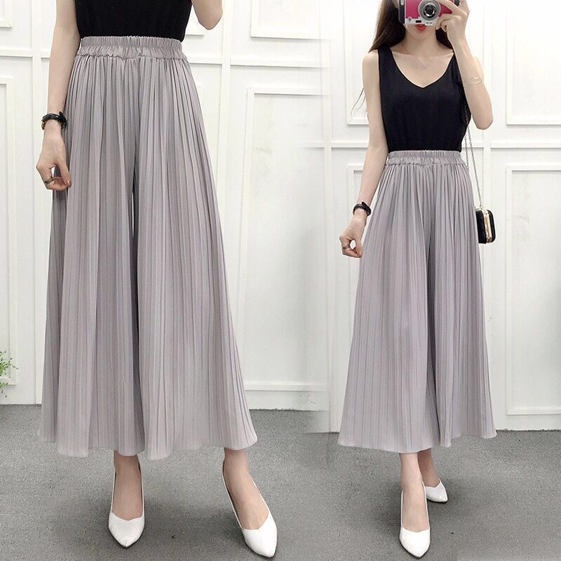 Picture of Spring and Summer Pleated Wide Leg Pants Women's High Waist Slimming Casual Pants Korean-style Large Size Nutty Black Ankle-length Pants