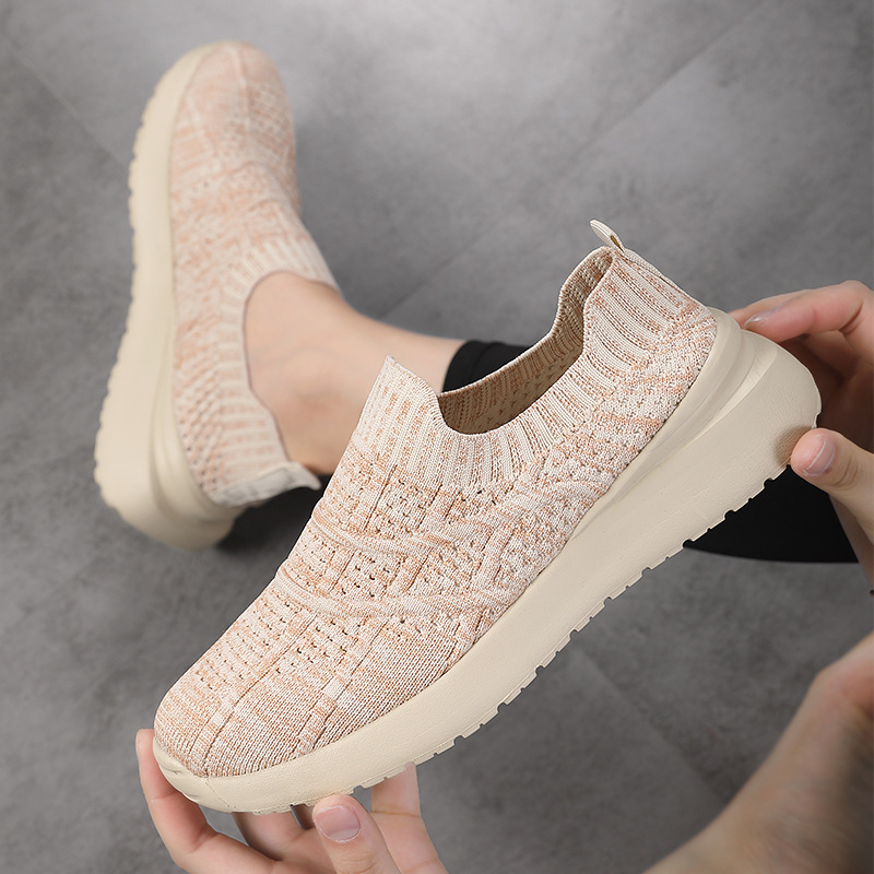 Spring 2024 New Cross-border Single Shoes Women's Mesh Breathable Casual Shoes Flying Weaved Women's Flat Shoes Lazy Shoes plus size