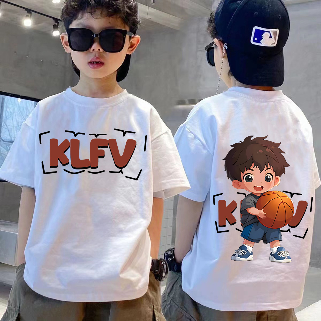 Picture of Fried Street Foreign Style Children's Wear Boy's T-shirt Short Sleeve Summer Children's Middle and Big Boy's Top Half Sleeve Summer Fashionable Ins