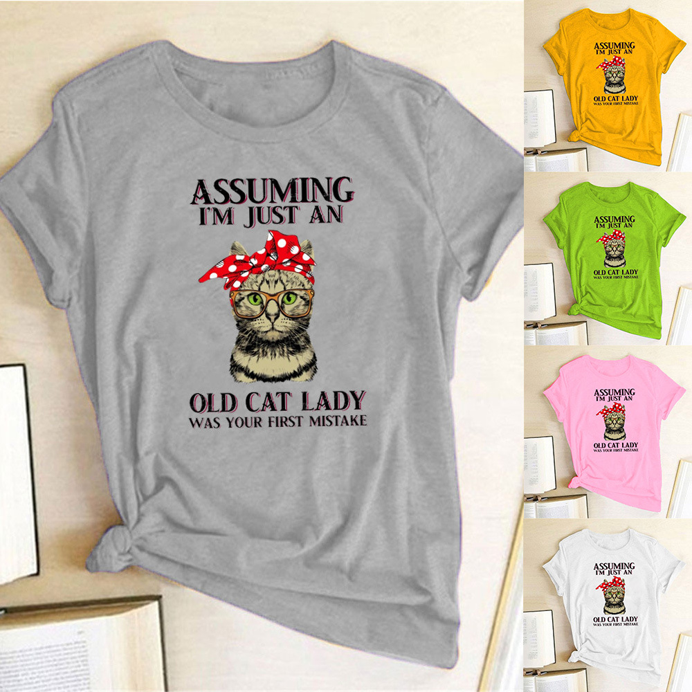 Amazon eBay wish AliExpress independent station cat scarf pattern printed short sleeve t-shirt