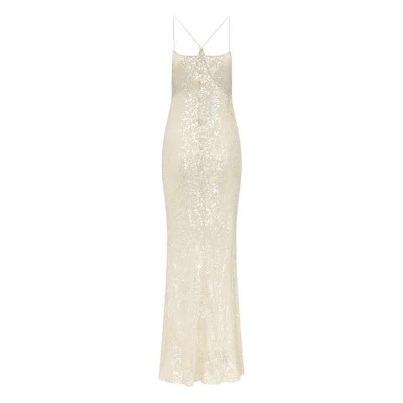 New Export European and American Clothing Floor-Length Long Skirt Backless Suspender Skirt Slim Sequined Dress
