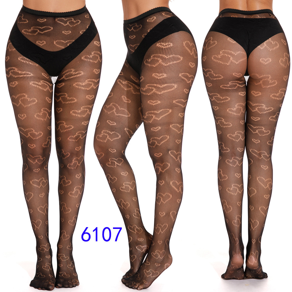 High elastic foreign trade love net stockings pants double heart net stockings hollow hanging stockings jacquard pants leggings socks 6107