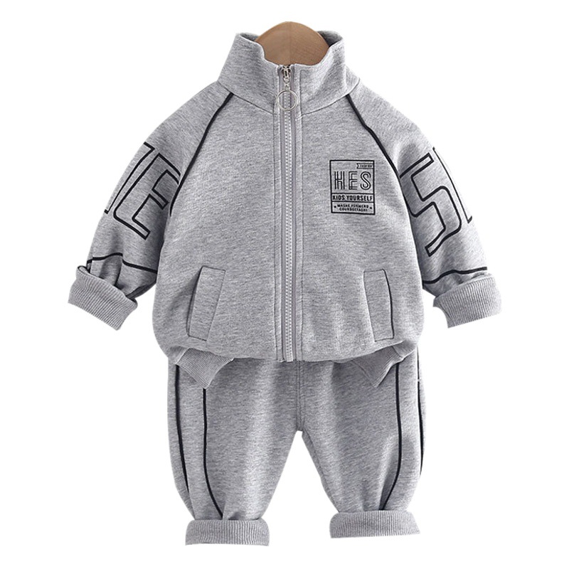 Boys' Autumn Long-sleeved Suit New Style Baby's Spring and Autumn Handsome Children's Letter Stand Collar Two-piece Western Style Fashionable Set