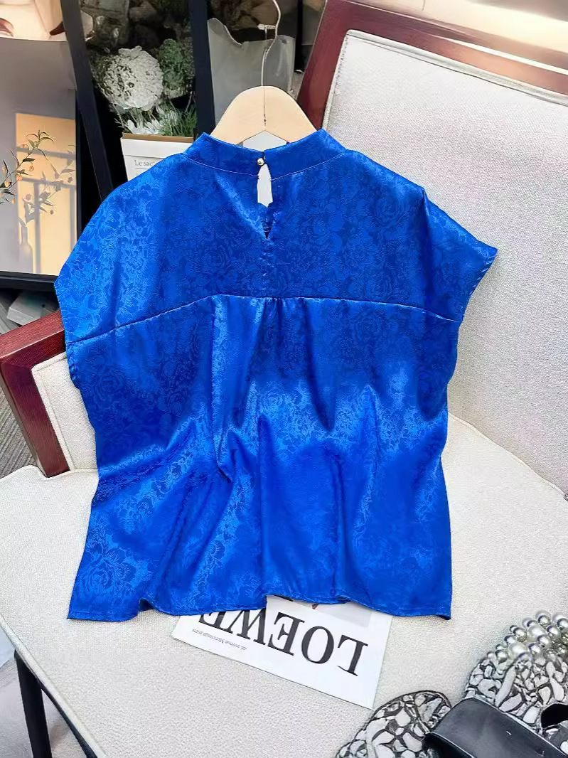 Picture of Real Shot 2024 Summer Top Women's High-end Sense Silk-like Improved Cheongsam Chinese Style National Style Buckle Printed Small Shirt