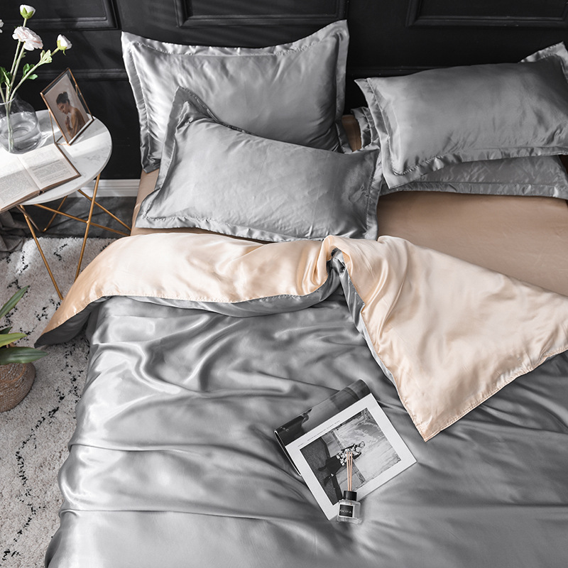 Picture of Summer solid color double-sided washed Ice Silk four-piece set silky color matching quilt cover sheets foreign trade cross-border bedding wholesale