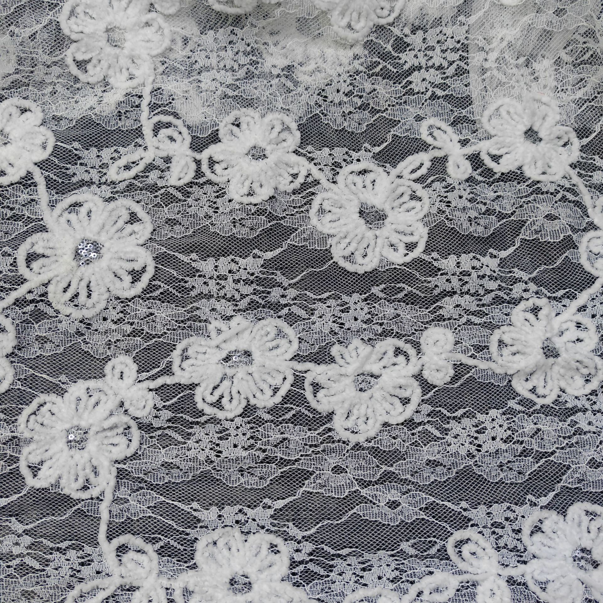 New three-dimensional rope embroidery disc with plum blossom embroidery lace fabric sequin lace embroidery children's dress bead fabric