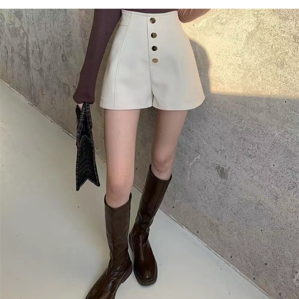 2023 Summer All-match Shorts Girls Internet-famous New Arrival Wide-leg Pants High Waist Single-breasted A- line Casual Hot Pants All-match