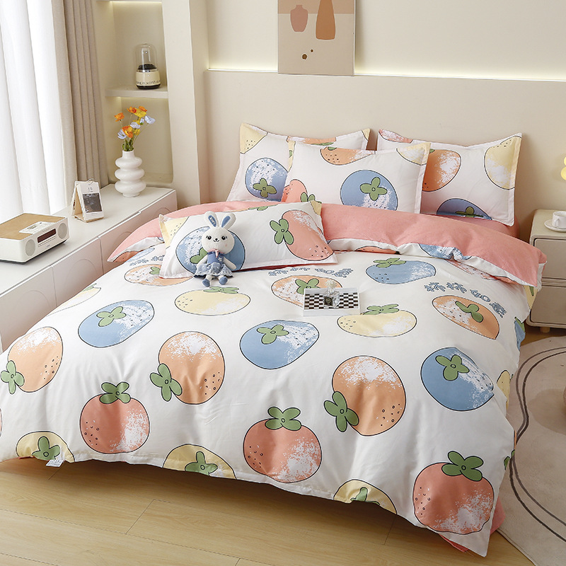 Picture of Small fresh sanding quilt cover four-piece water-washed cotton bed sheet quilt cover simple student dormitory single three-piece wholesale