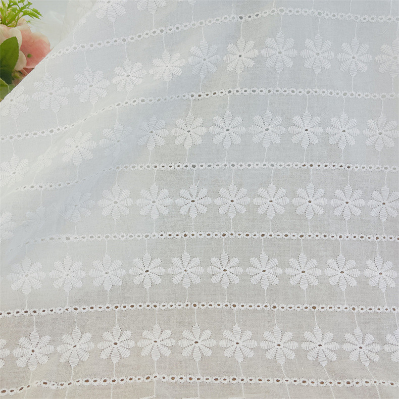 Factory Spot Cotton Water Soluble Hollow Embroidered Fabric Summer Shirt Skirt Clothing Cotton Embroidered Fabric