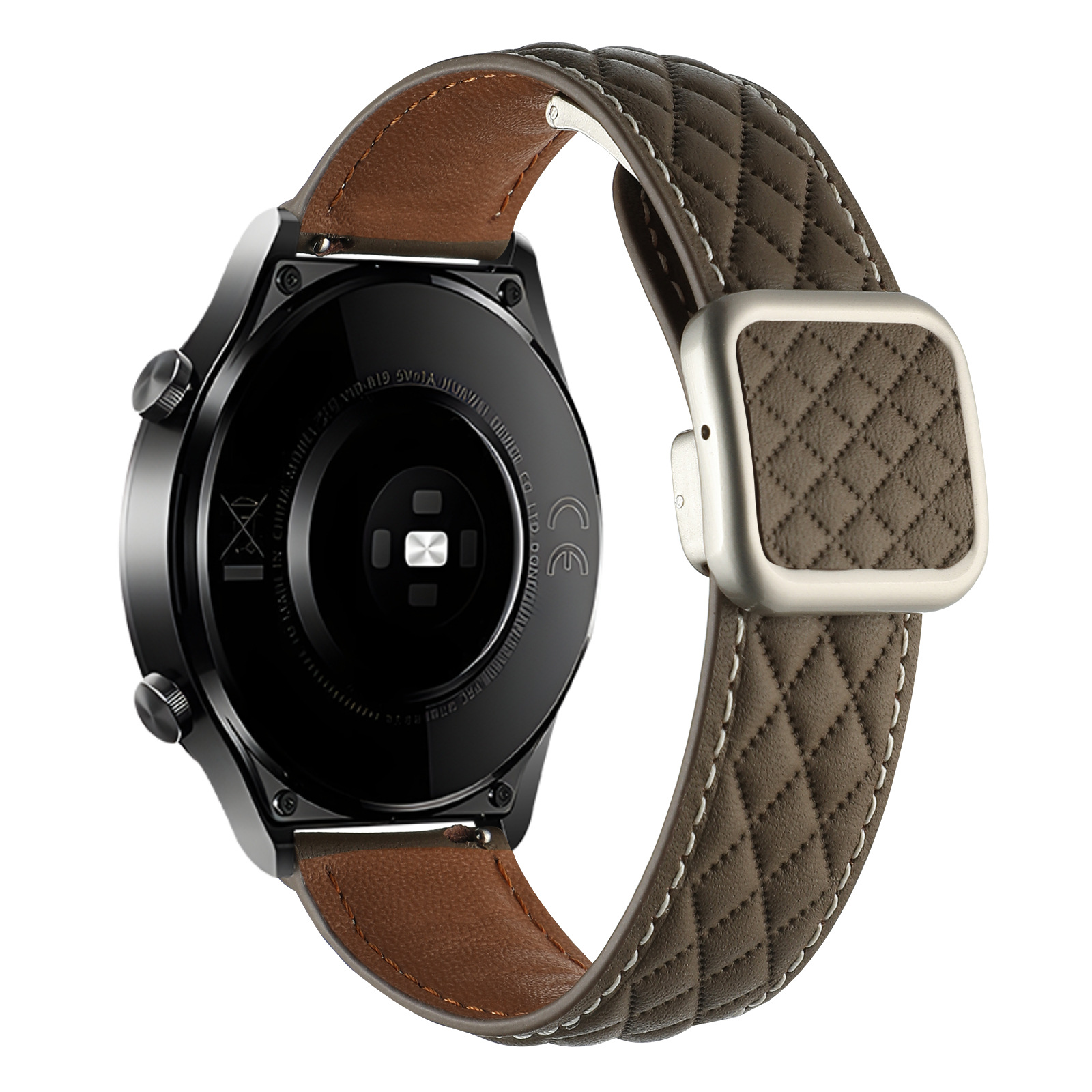Picture of Suitable for Huawei Gt5 Samsung Watch Xiaomi S4 Genuine Leather Quilted Pattern Double-Sided Leather Magnetic Square Buckle Watch Strap Gt6