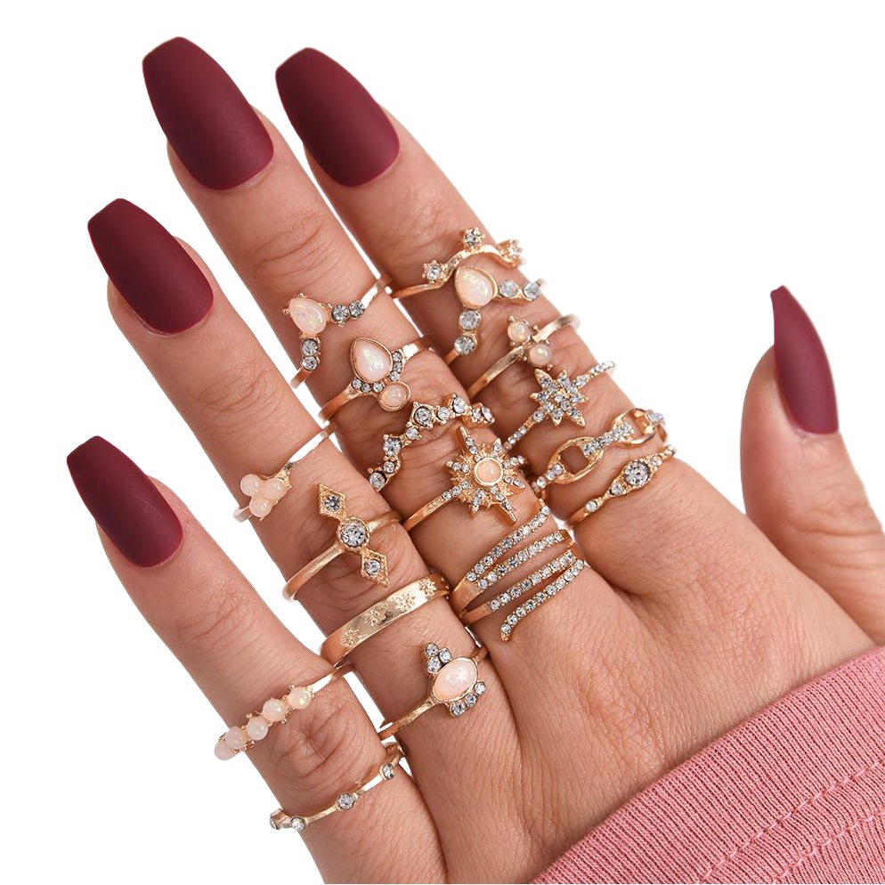 European and American Cross-Border Wish Ring Set Rhinestone Gem Fashion 17 Pieces Export Finger Joint Crystal