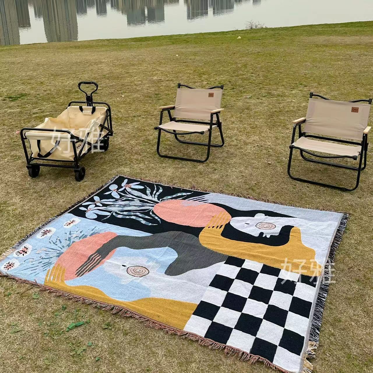 Cross-border Custom Camping Blanket Moisture-proof picnic mat Jacquard Tapestry Ins Style Sofa Towel Thread Blanket Multifunctional Sofa Blanket