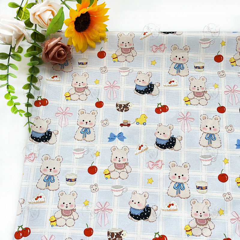 Sweet cherry plaid bear cotton Ba'an canvas bag jacket pet cushion outing bag vest handmade DIY fabric