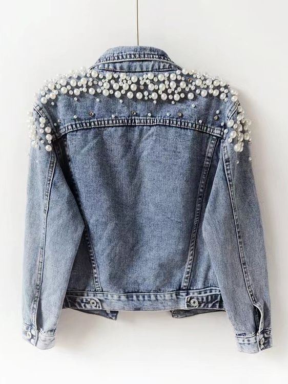 Picture of Jiakun Spring and Autumn Korean Fashion Beaded Short Denim Coat Women's Long Sleeve Jacket Shoulder Jacket Fashionable Beaded Beads