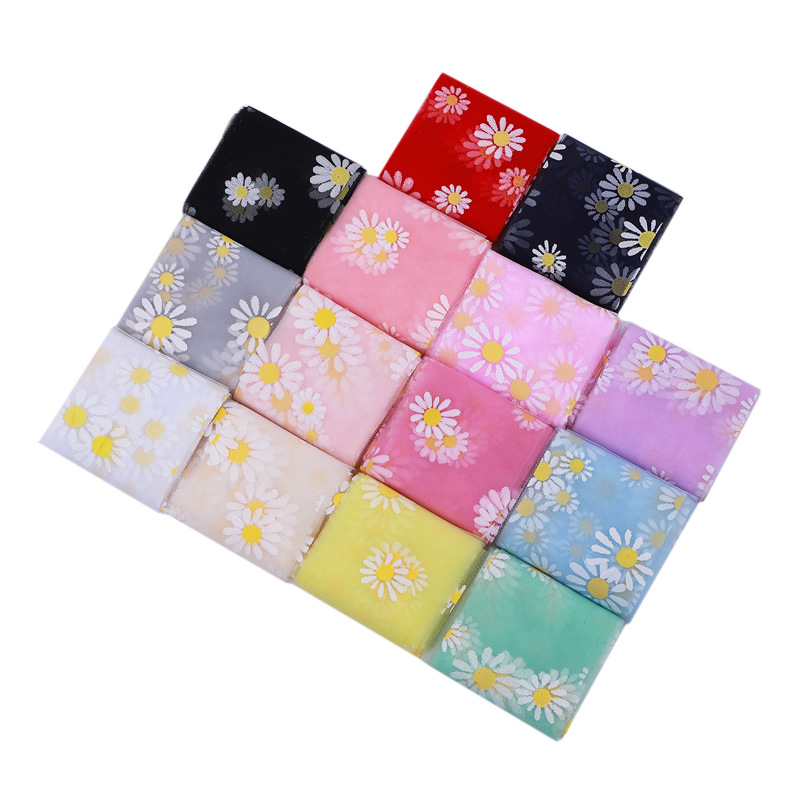 5 Yards/Pack Offset Printing Daisy Soft Tulle Ribbon DIY Doll Yarn Hair Accessories Bow Shoes Flower Ribbon